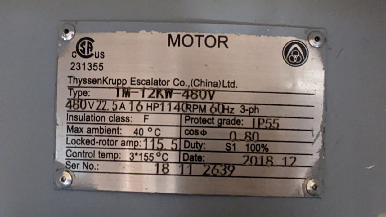 Drive Motor Thyssen Type TM-12KW-480V - NEEEP