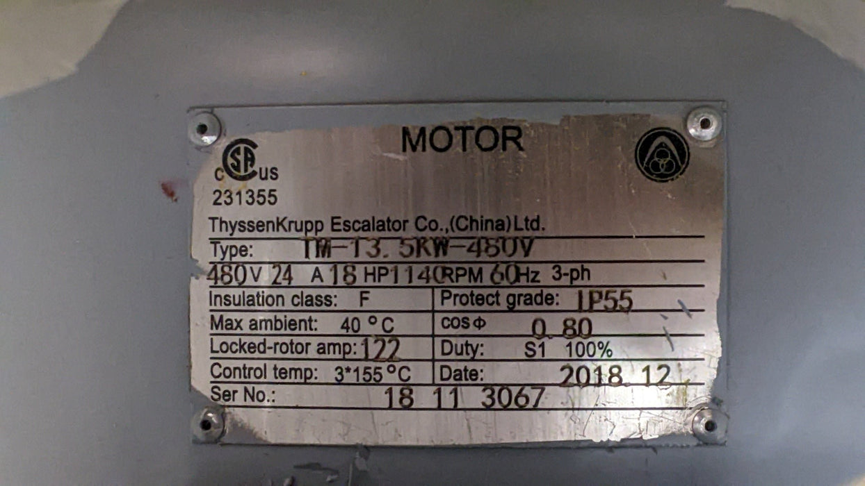 Drive Motor Thyssen Type TM-13.5KW-480V - NEEEP